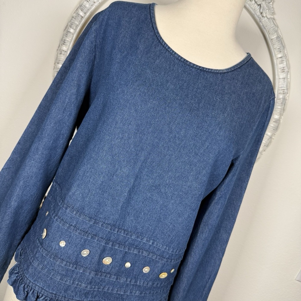 f.l. Malik Denim Style Womens Shirt Size Small Buttons Art‎ To Wear Classic VTG